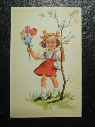 Cartolina antica ragazza con - cartolina, antica,
